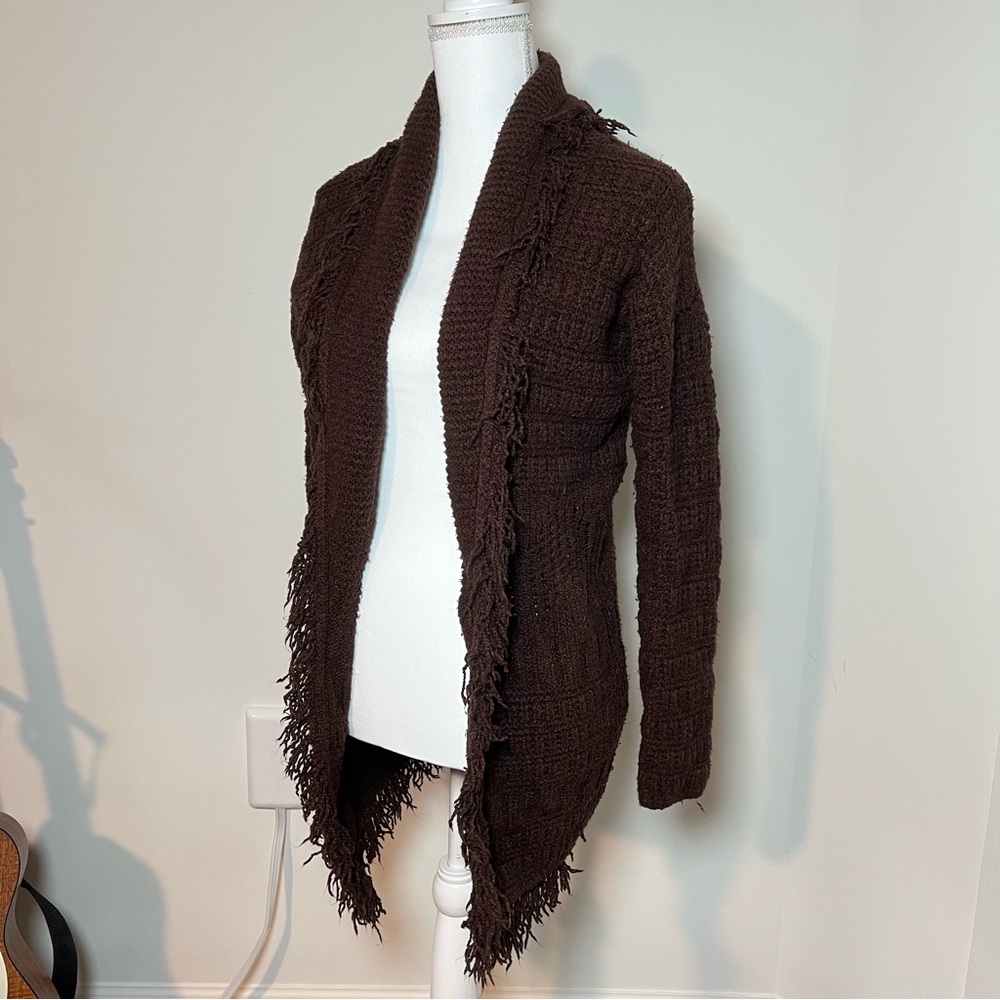 Sincerely Jules Dark Chocolate Brown Fringe-Edge Boho Open Cardigan‎ 🤎